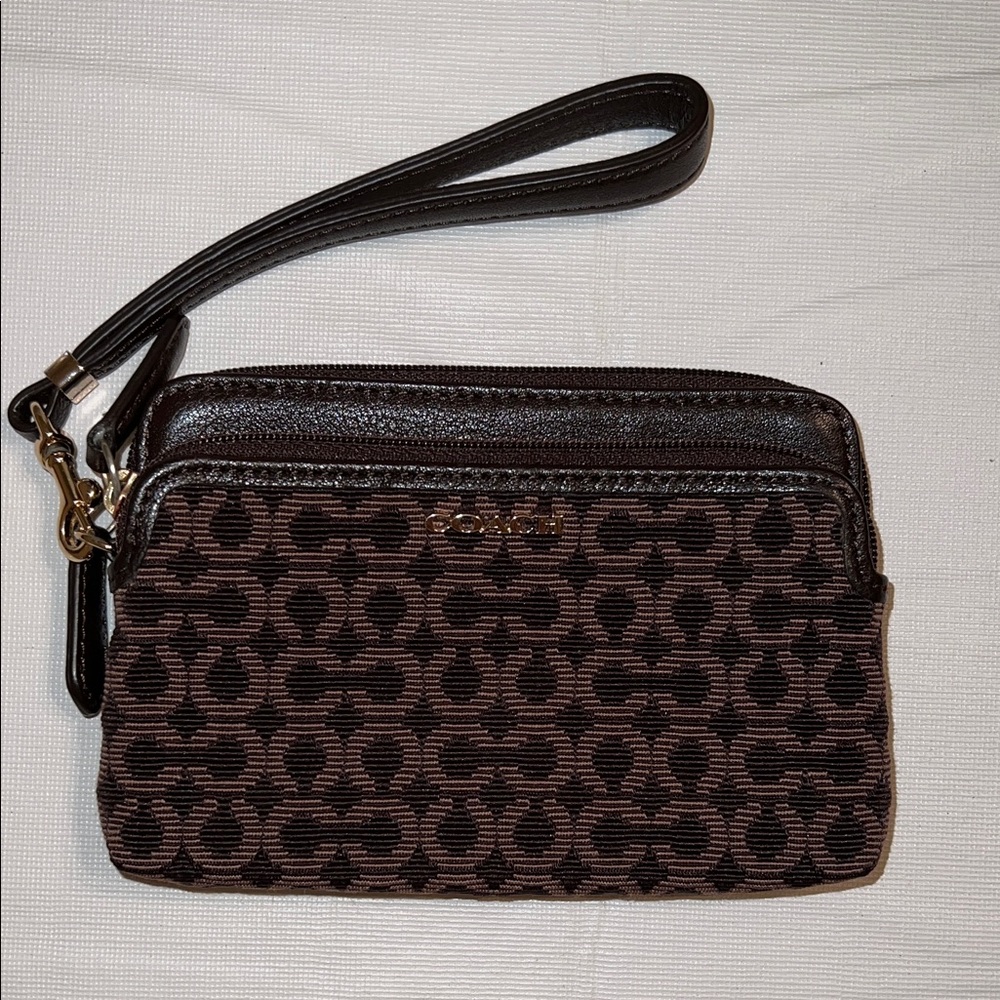 Coach Signature Brown and Black Wristlet